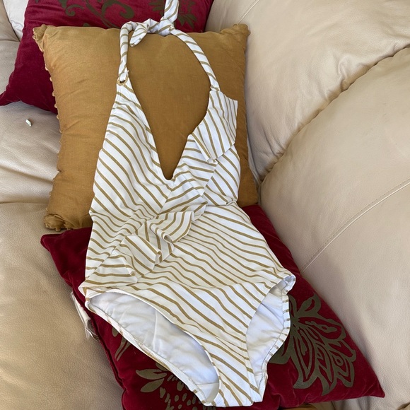 Ralph Lauren Other - Ralph Lauren Striped One-Piece Swimsuit in White & Gold